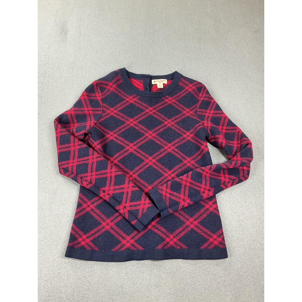 Brooks Brothers Red Fleece Sweater Womens Medium Blue 100% Merino Wool Argyle